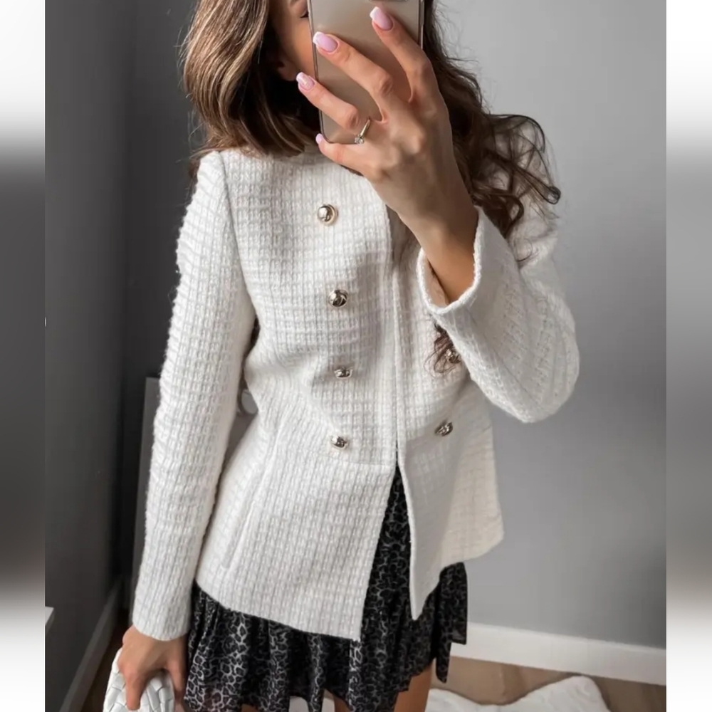 Zara Textured Tweed  Blazer Jacket Size M